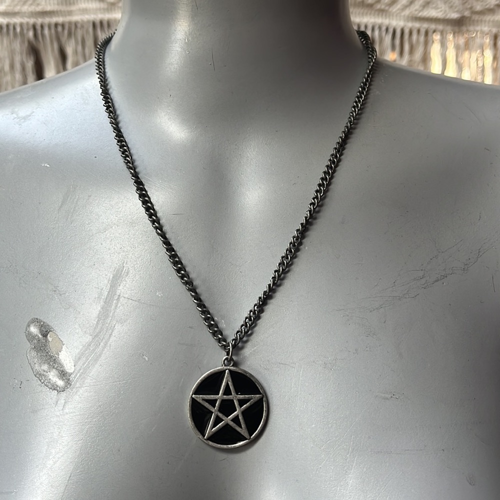 Pentacle Pentagram Silver & Black Necklace